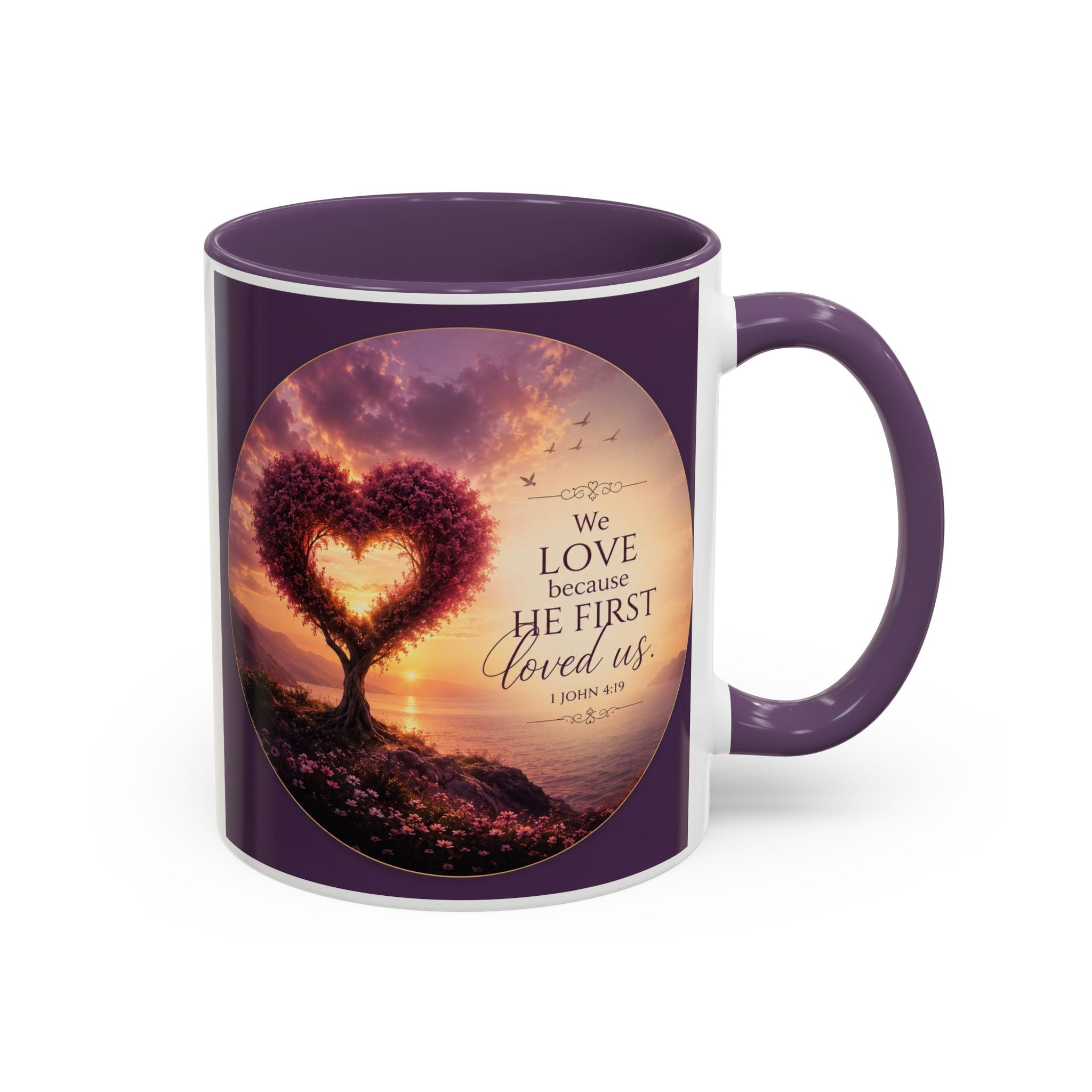 Heart Tree Coffee Mug | We Love Because He First Loved Us Mug | 1 John 4:19 Christian Gift