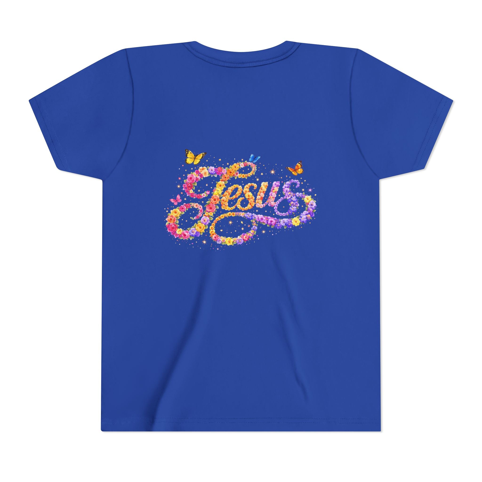 Youth Jesus Floral Script T-Shirt – Butterfly Christian Kids Tee | Faith Youth Shirt