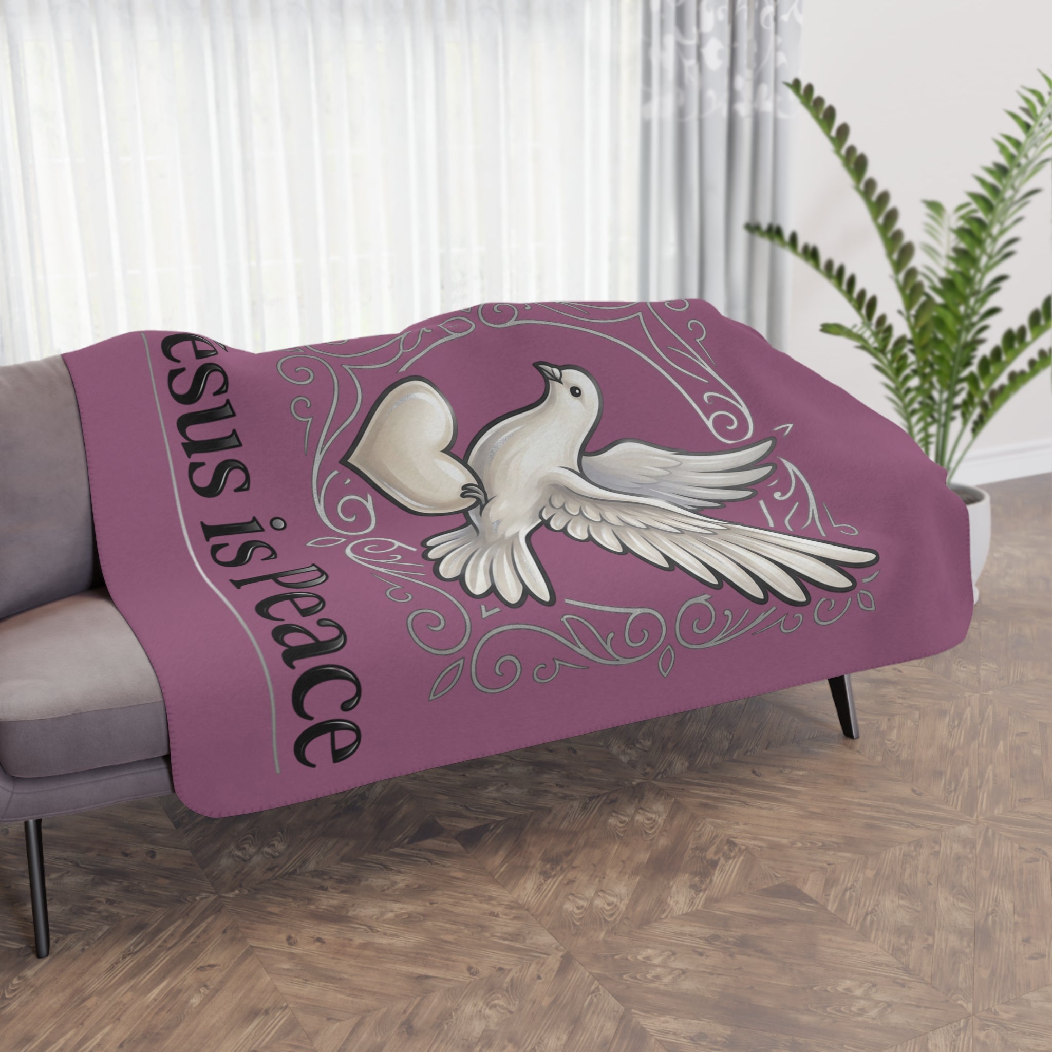 Jesus Is Peace Sherpa Blanket — Cozy Tan Christian Throw