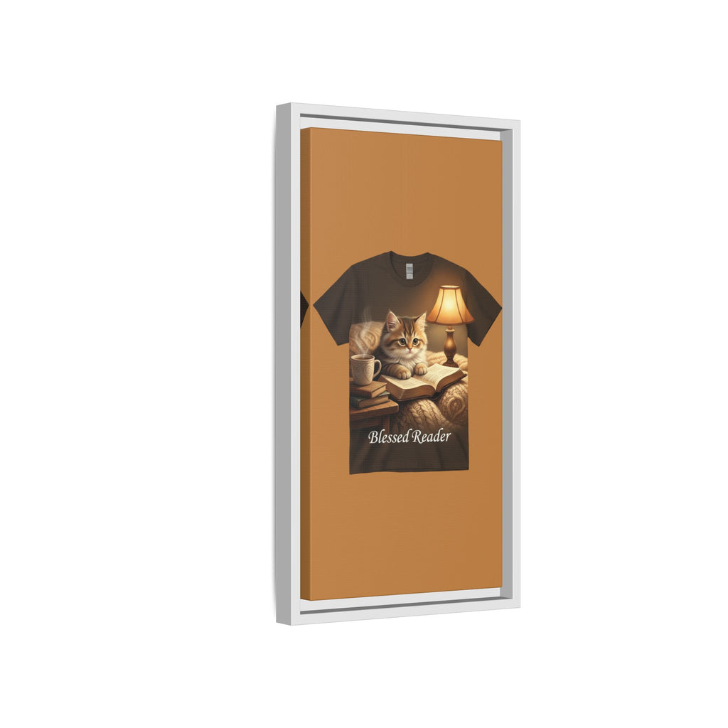 Blessed Reader Framed Canvas Print – Cozy Cat Reading Wall Art | Book Lover Cat Decor