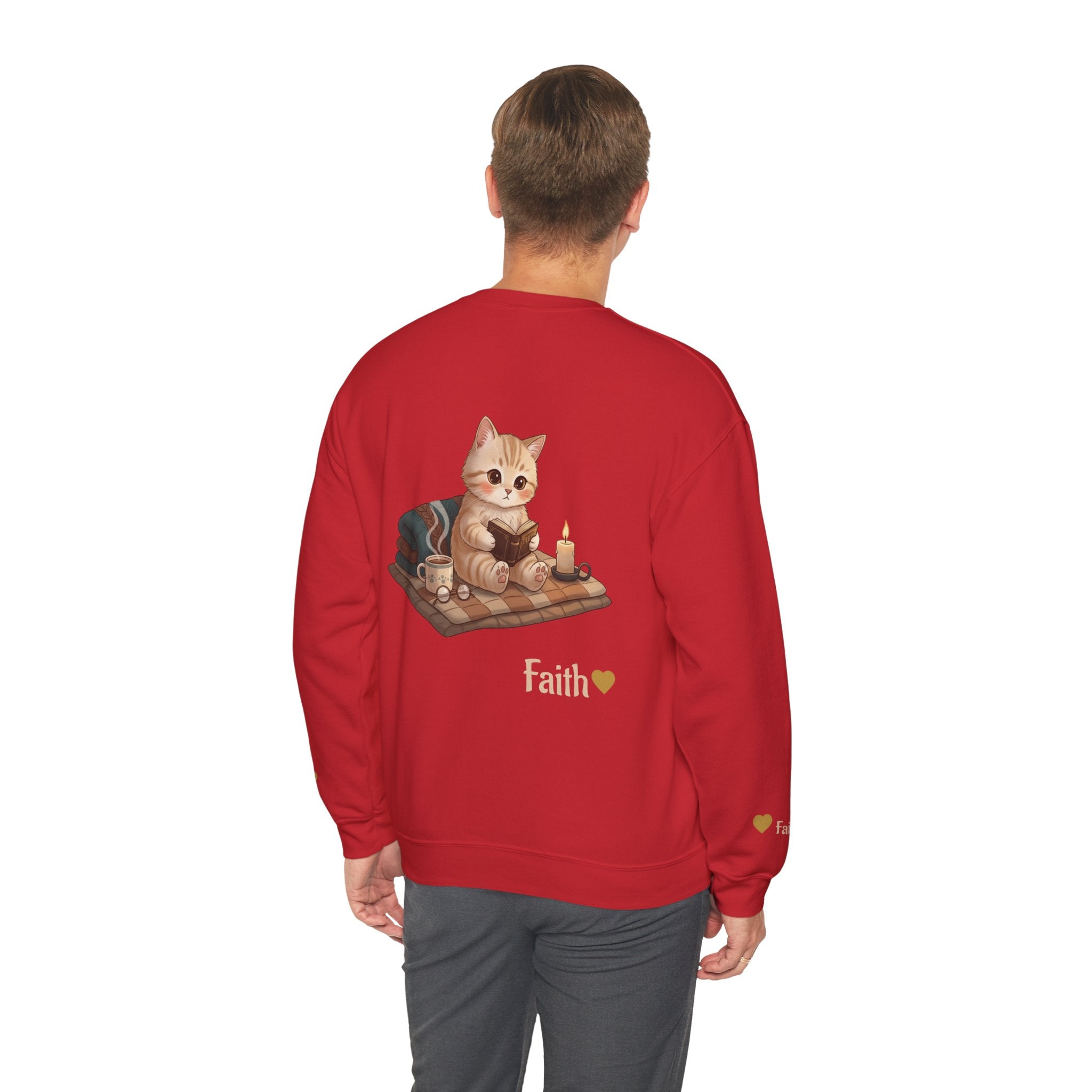 Faith Cozy Cat Crewneck Sweatshirt – Candlelight Cat Faith Sweatshirt | Quiet Comfort Apparel