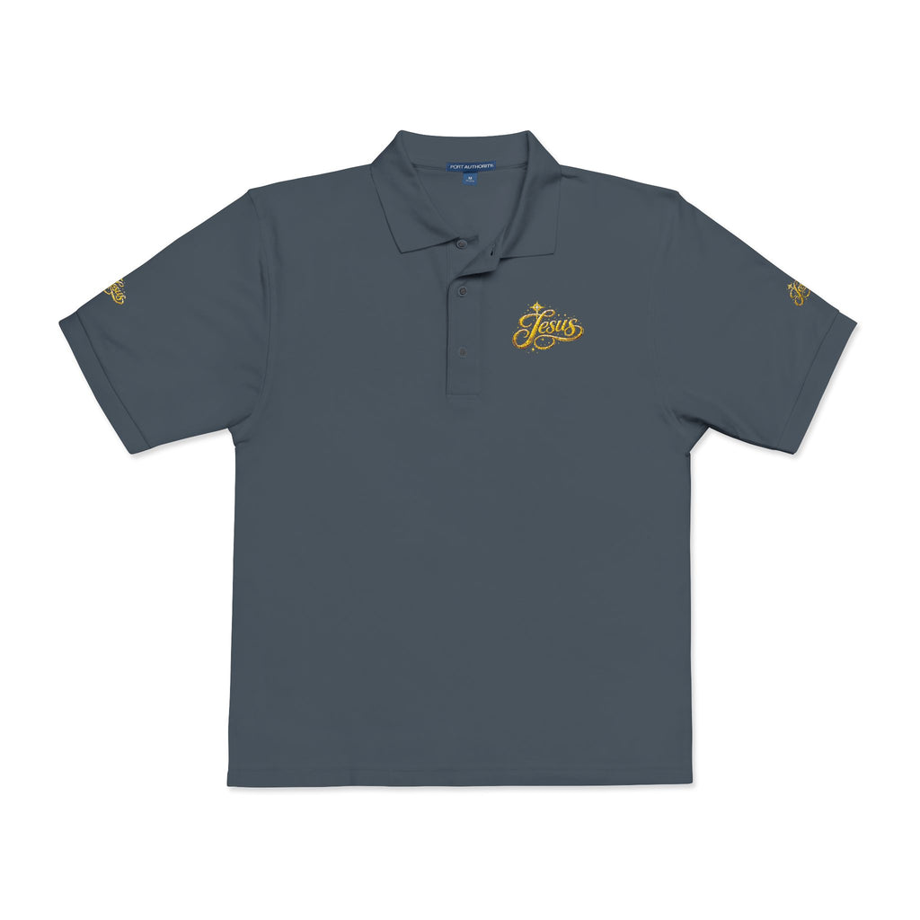 Jesus Gold Fleur Embroidered Polo – Christian Faith Collared Shirt | Elegant Unisex Church Polo