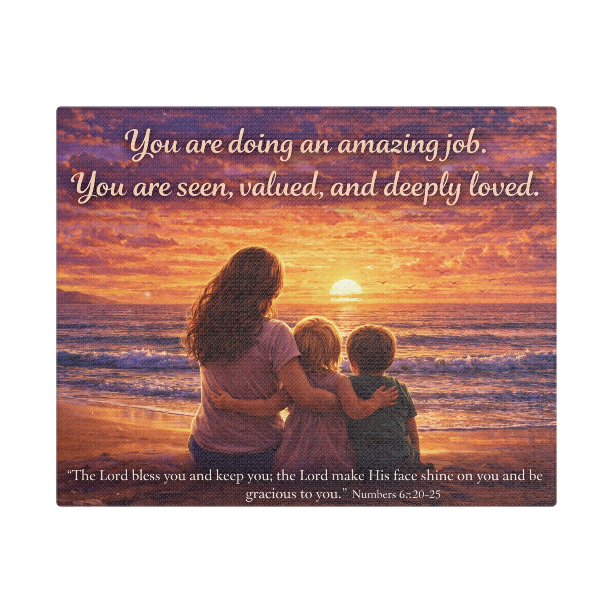 Inspirational Family Sunset Canvas – “You Are Doing an Amazing Job” Wall Art | Encouragement Canvas for Mom