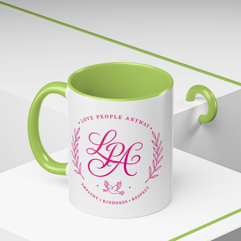 Love People Anyway Coffee Mug | Inspirational Pink Monogram Mug | Faith Freedom Creations