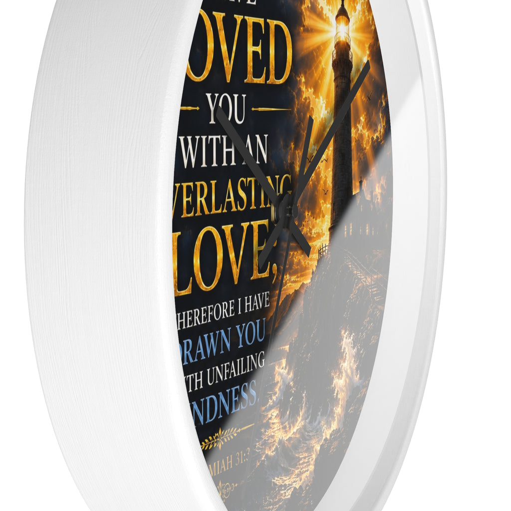 Everlasting Love Lighthouse Wall Clock | Jeremiah 31:3 Christian Scripture Clock | Inspirational Faith Decor