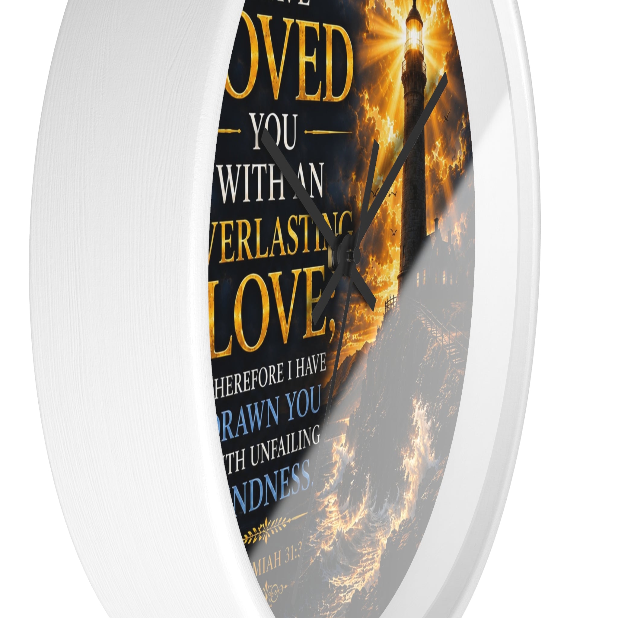 Everlasting Love Lighthouse Wall Clock | Jeremiah 31:3 Christian Scripture Clock | Inspirational Faith Decor