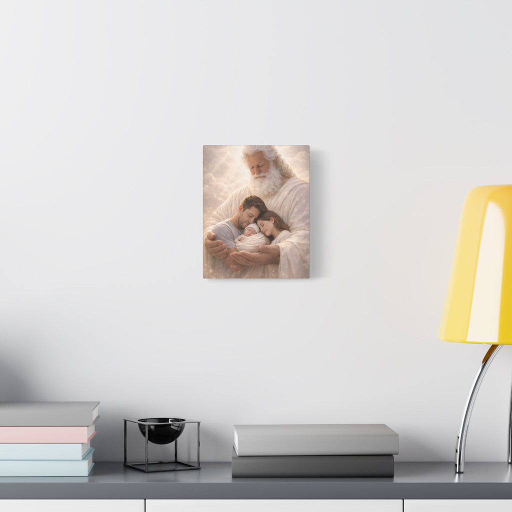 Safely in His Hands Canvas — Family Sleeping in God's Embrace | Christian Family Wall Art