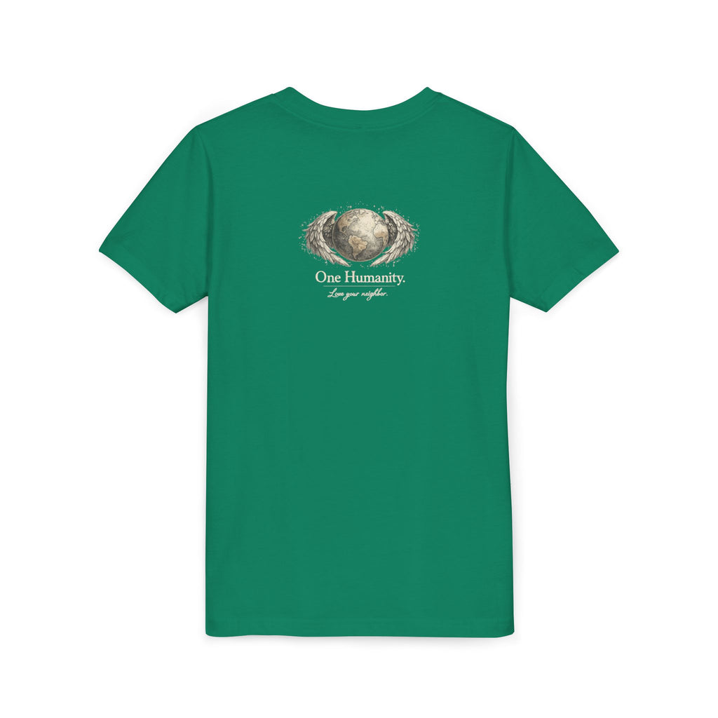 Youth “Quiet Kindness Changes Everything” Tee – Kids Inspirational T-Shirt with Earth & Friends Graphic