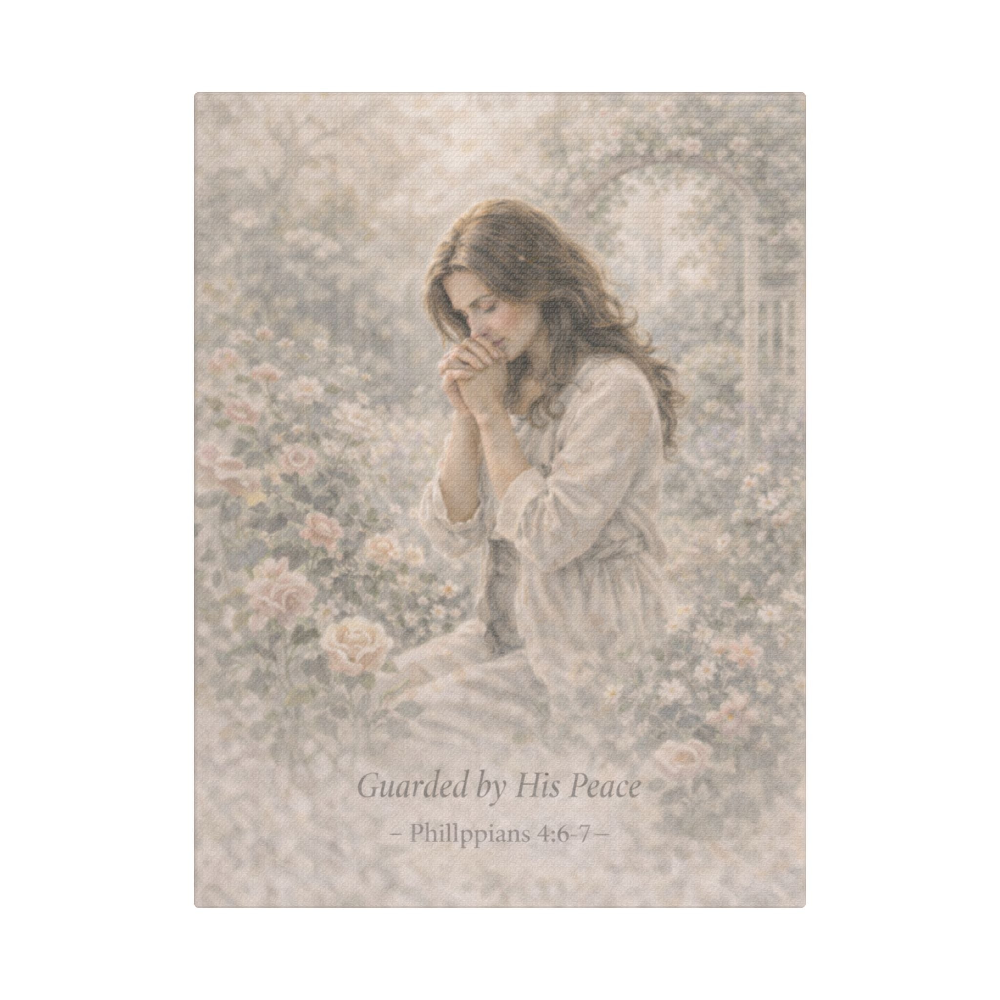 Guarded by His Peace Canvas — Prayer Girl Religious Wall Art