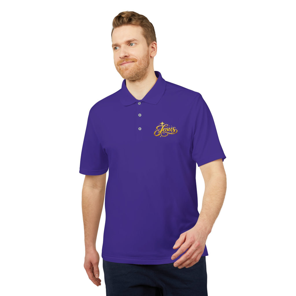 'Jesus' Script Embroidered Polo — Gold Faith Golf Shirt