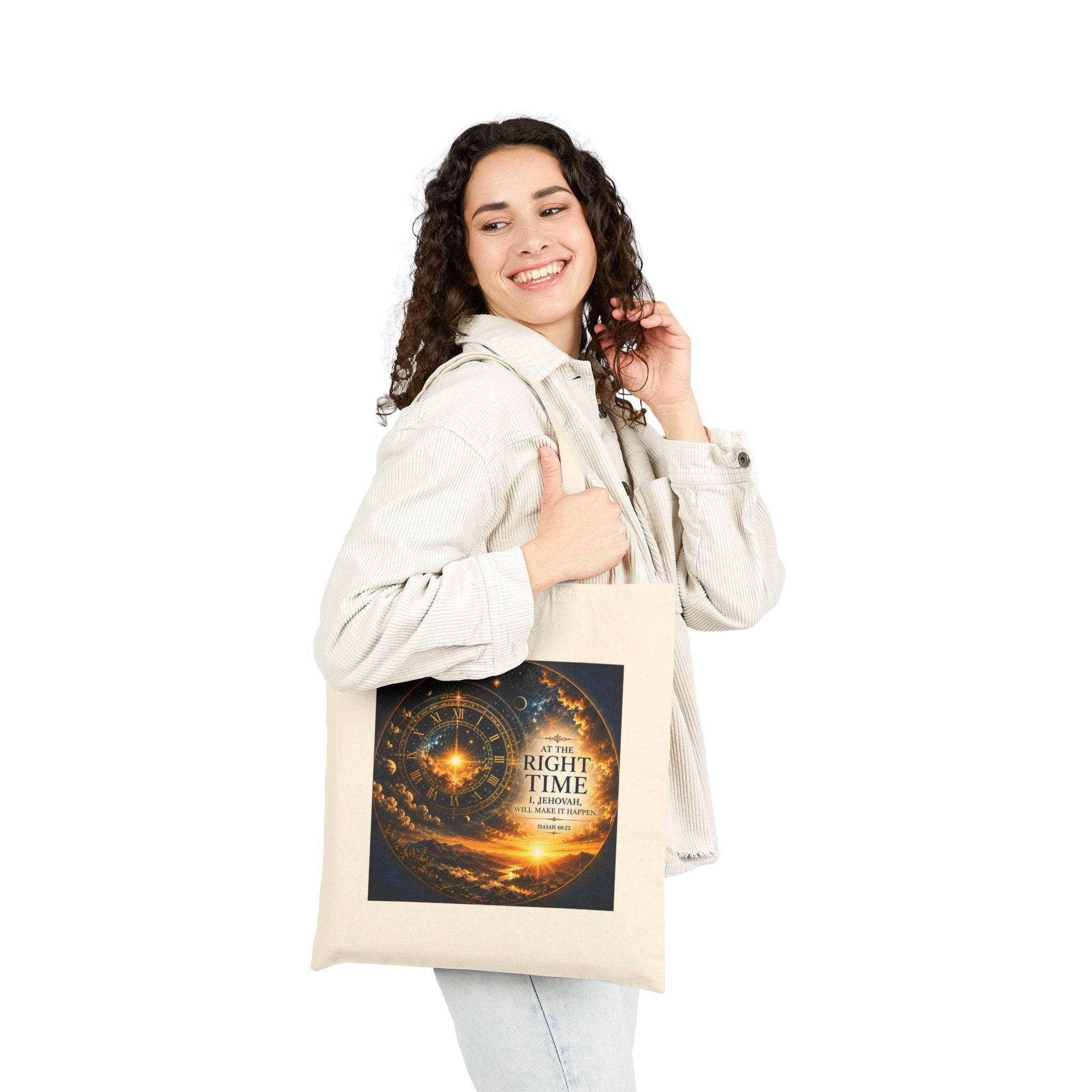 Isaiah 60:22 Tote Bag | At the Right Time Canvas Tote | Inspirational Scripture Carryall