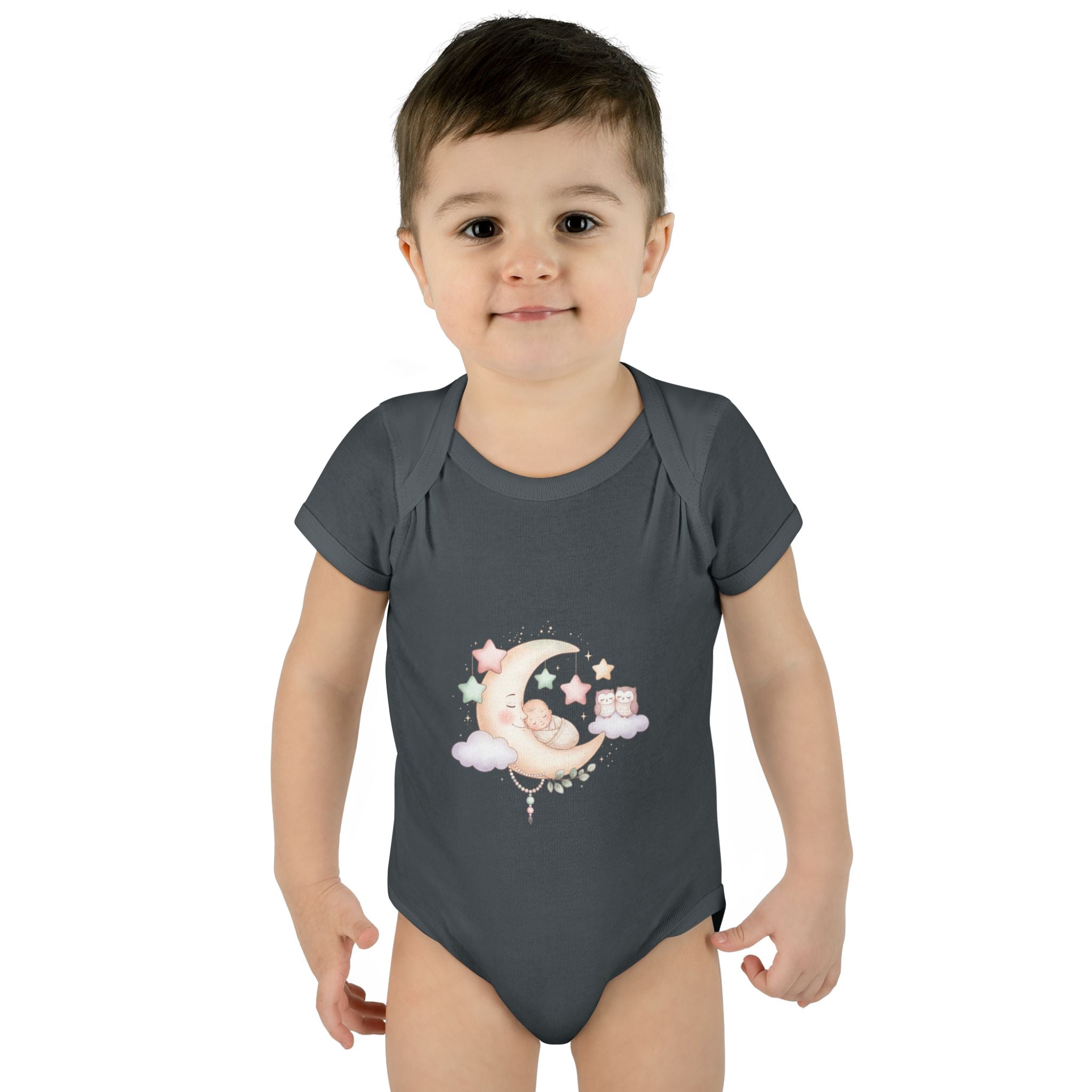 Pastel Moon & Stars Baby Bodysuit – Sleepy Moon Newborn Onesie | Cozy Baby Outfit