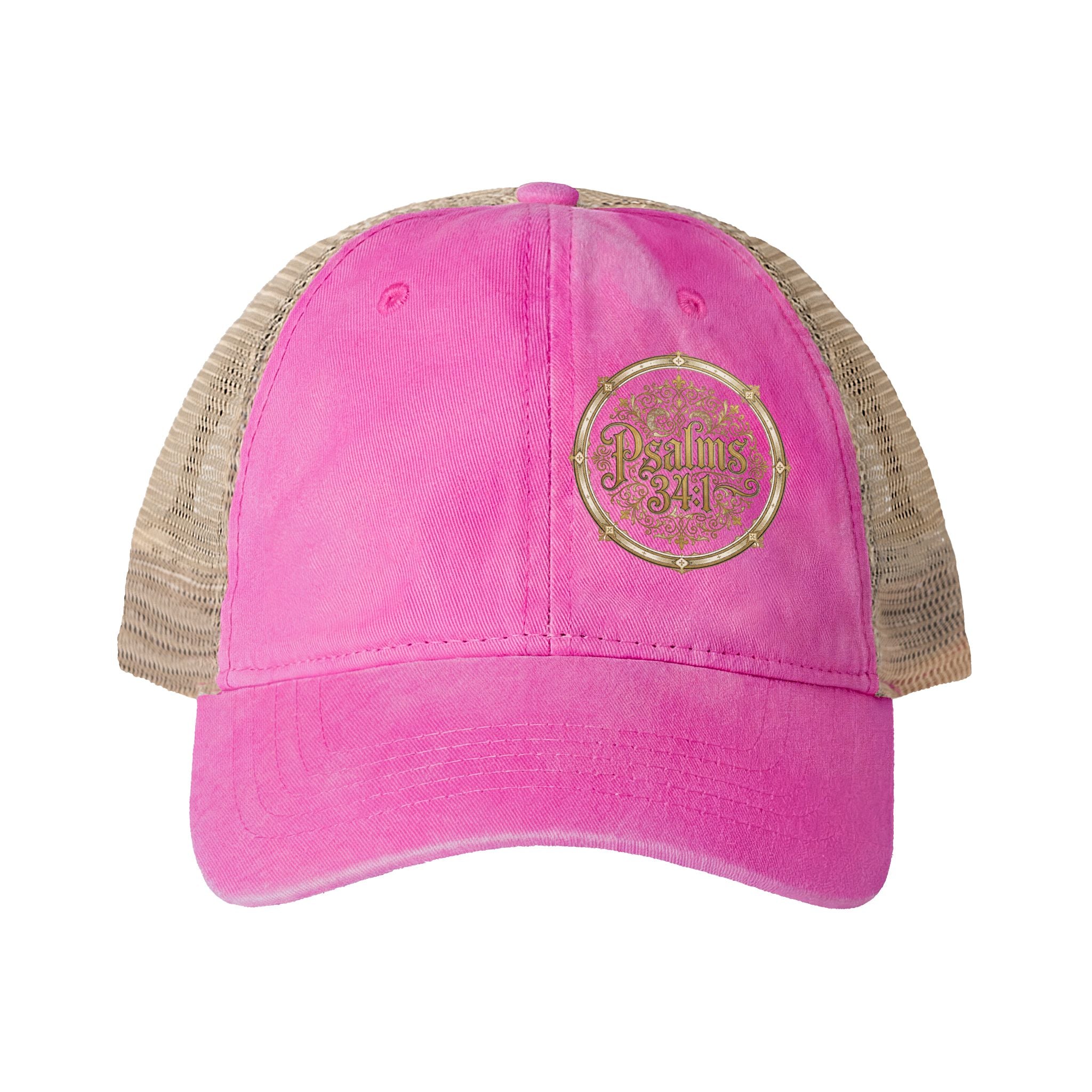Women’s Washed Mesh-Back Cap – Psalm 34:1 Vintage Ponytail Hat | Faith & Freedom Creations