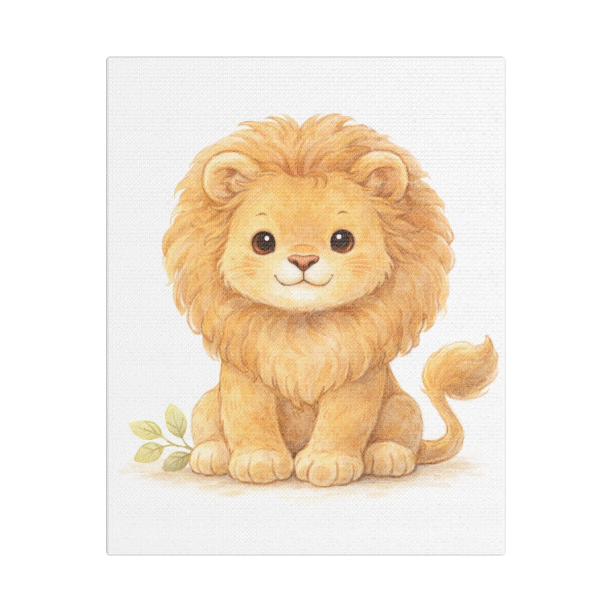 Cute Watercolor Lion Canvas — Nursery Animal Wall Art