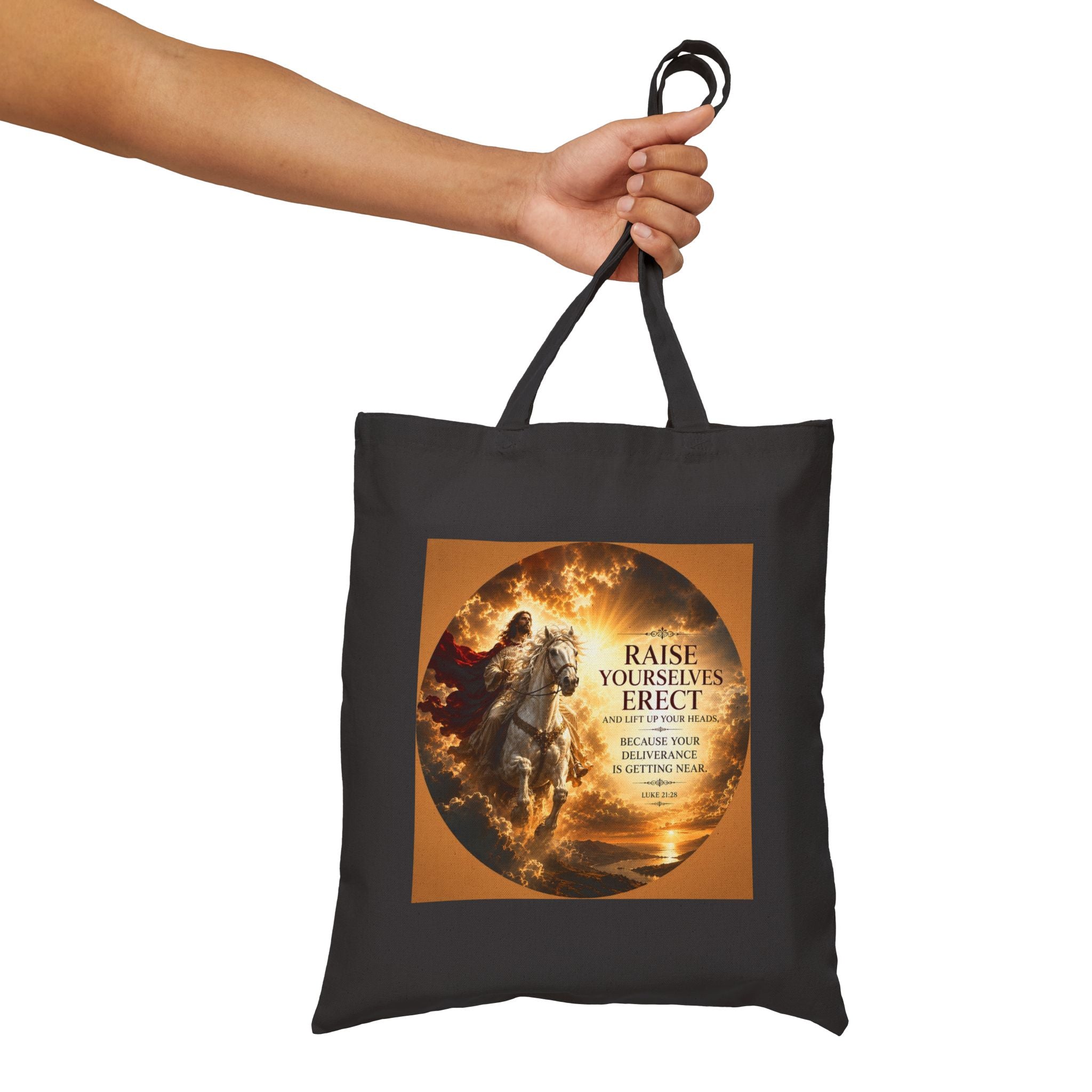 Raise Yourselves Erect Tote Bag | Luke 21:28 Christian Canvas Tote | Inspirational Scripture Shopper