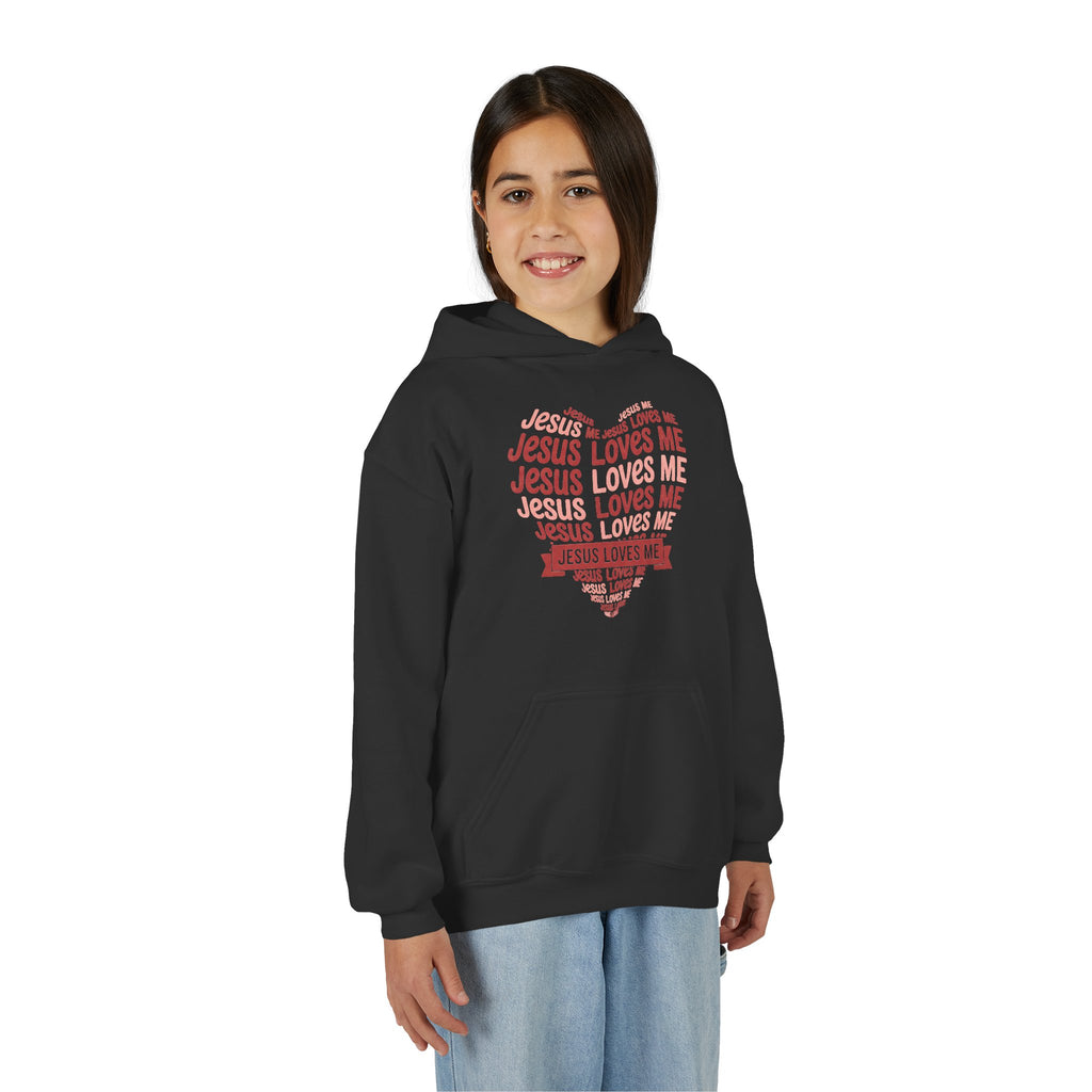 Jesus Loves Me Youth Hoodie – Heart Word Cloud Christian Kids Sweatshirt | Faith Inspired Kids Apparel