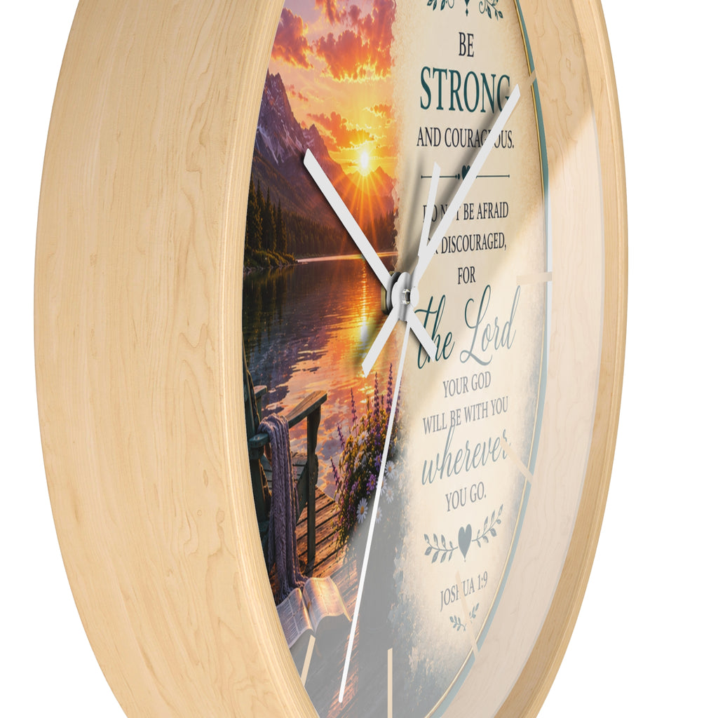 Joshua 1:9 Wall Clock | Be Strong and Courageous Christian Clock | Inspirational Scripture Decor