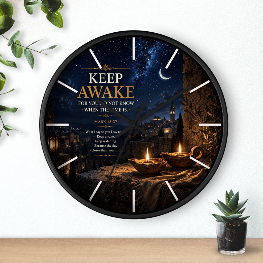 Keep Awake Wall Clock | Mark 13:37 Christian Nightscape Clock | Inspirational Faith Decor