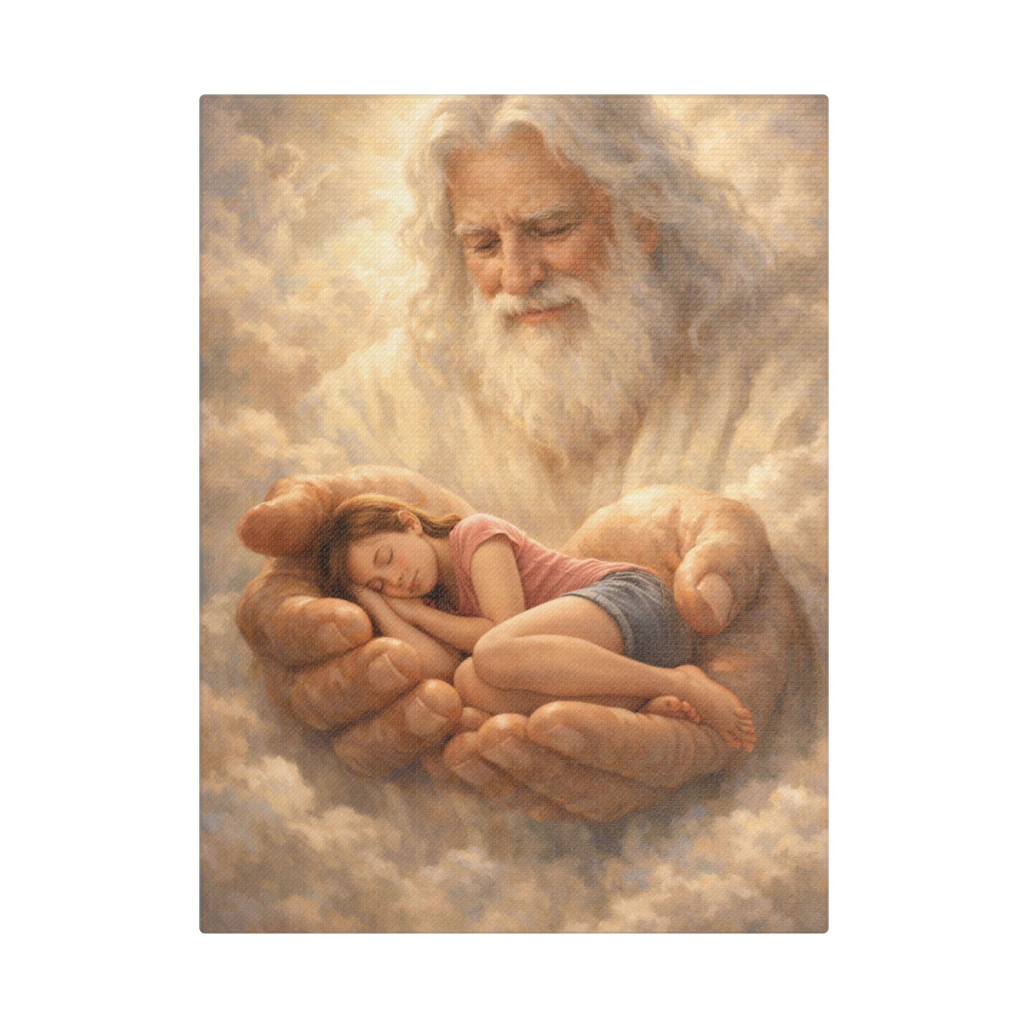 Safely in His Hands Canvas — Sleeping 'Teen Girl' in God's Embrace Wall Art