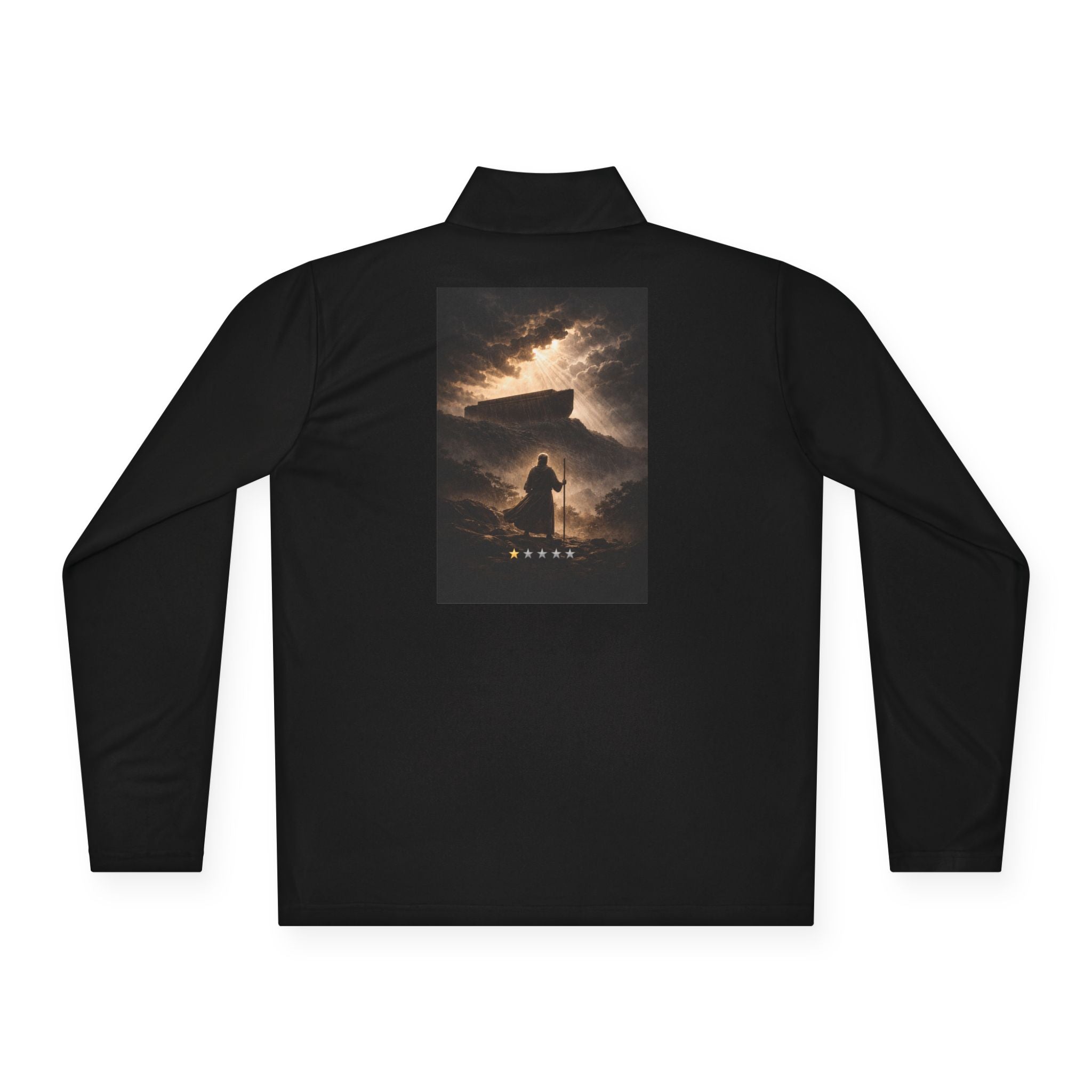 Noah "Faith Tested" Quarter‑Zip Pullover — Sunset Silhouette Graphic