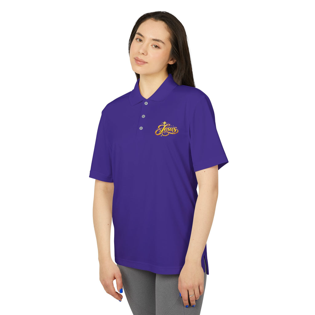 'Jesus' Script Embroidered Polo — Gold Faith Golf Shirt