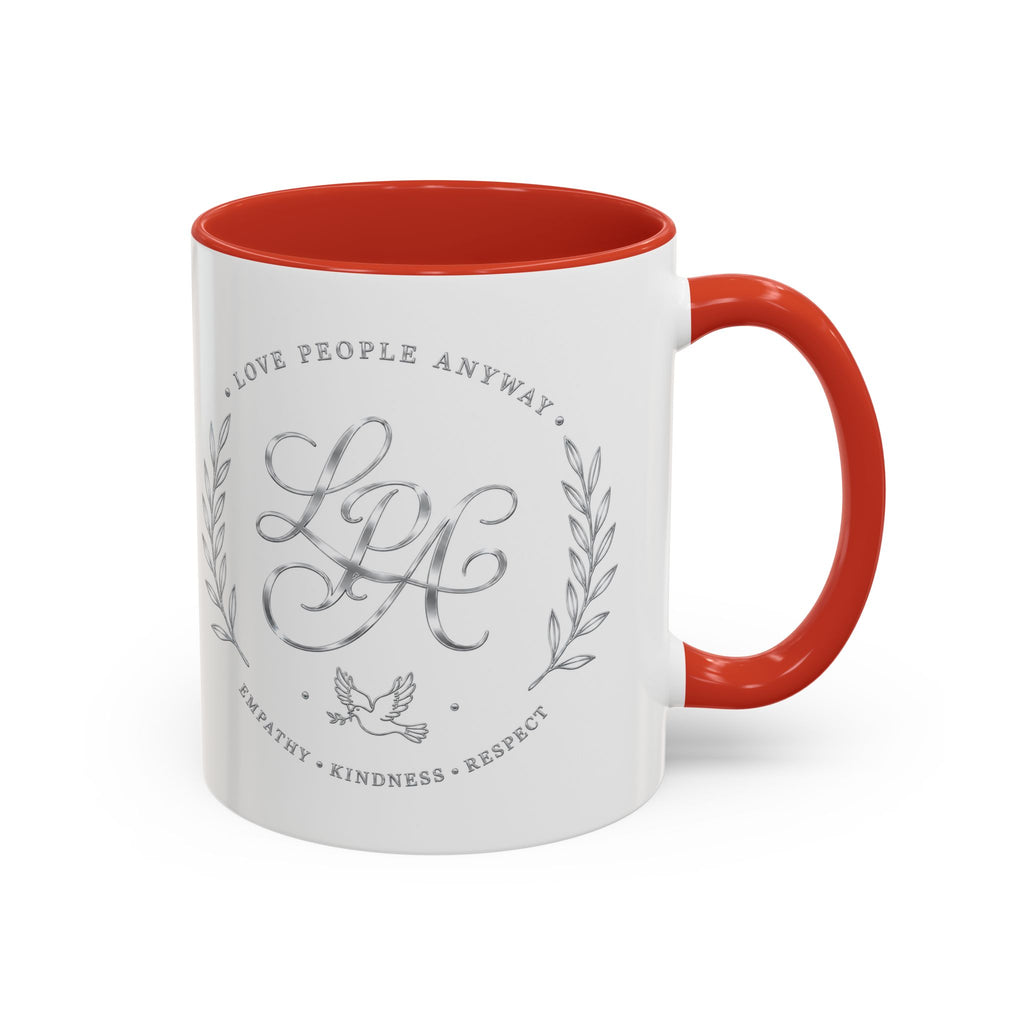 Love People Anyway Silver Accent Coffee Mug | Inspirational Monogram Mug | Faith Freedom Creations