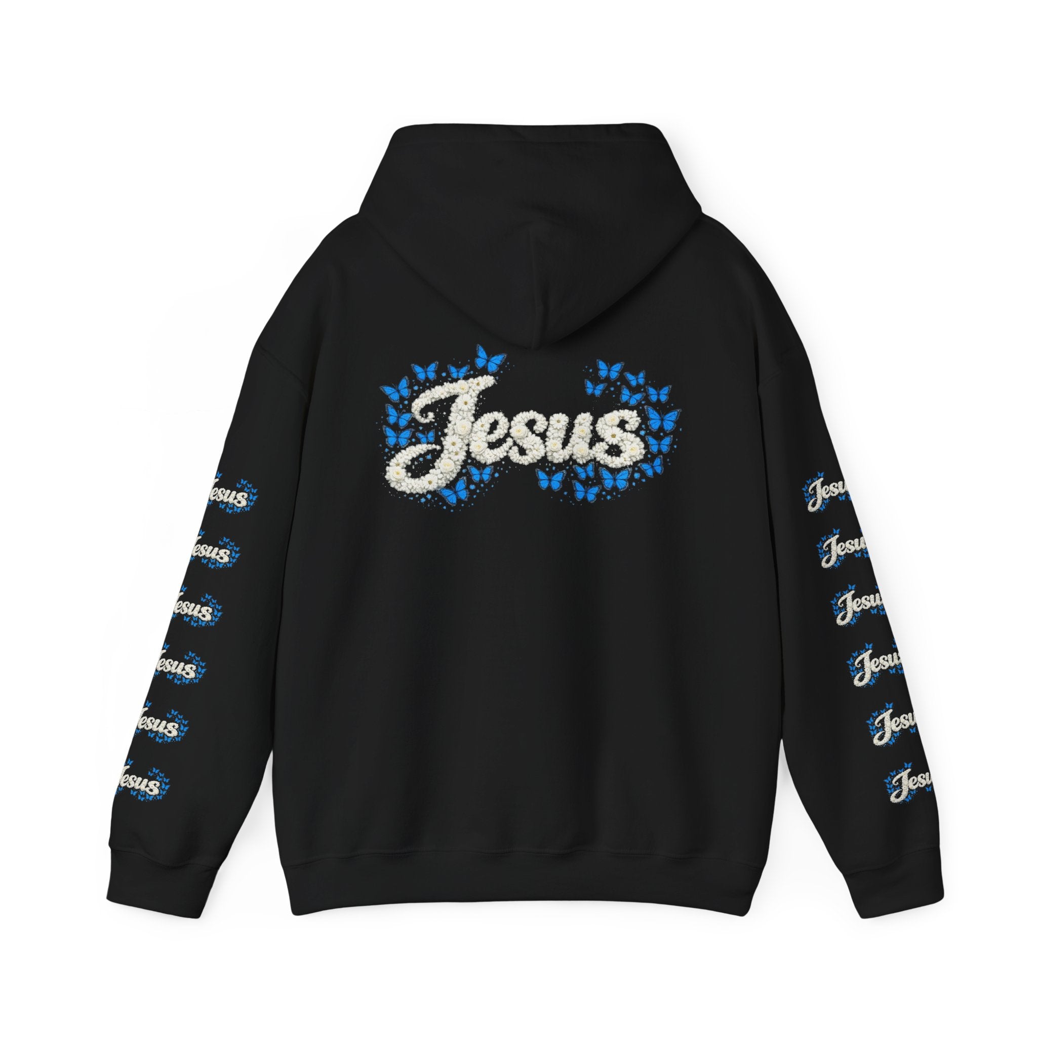 Butterfly Blossoms Hoodie — "Jesus" Floral Script Pullover