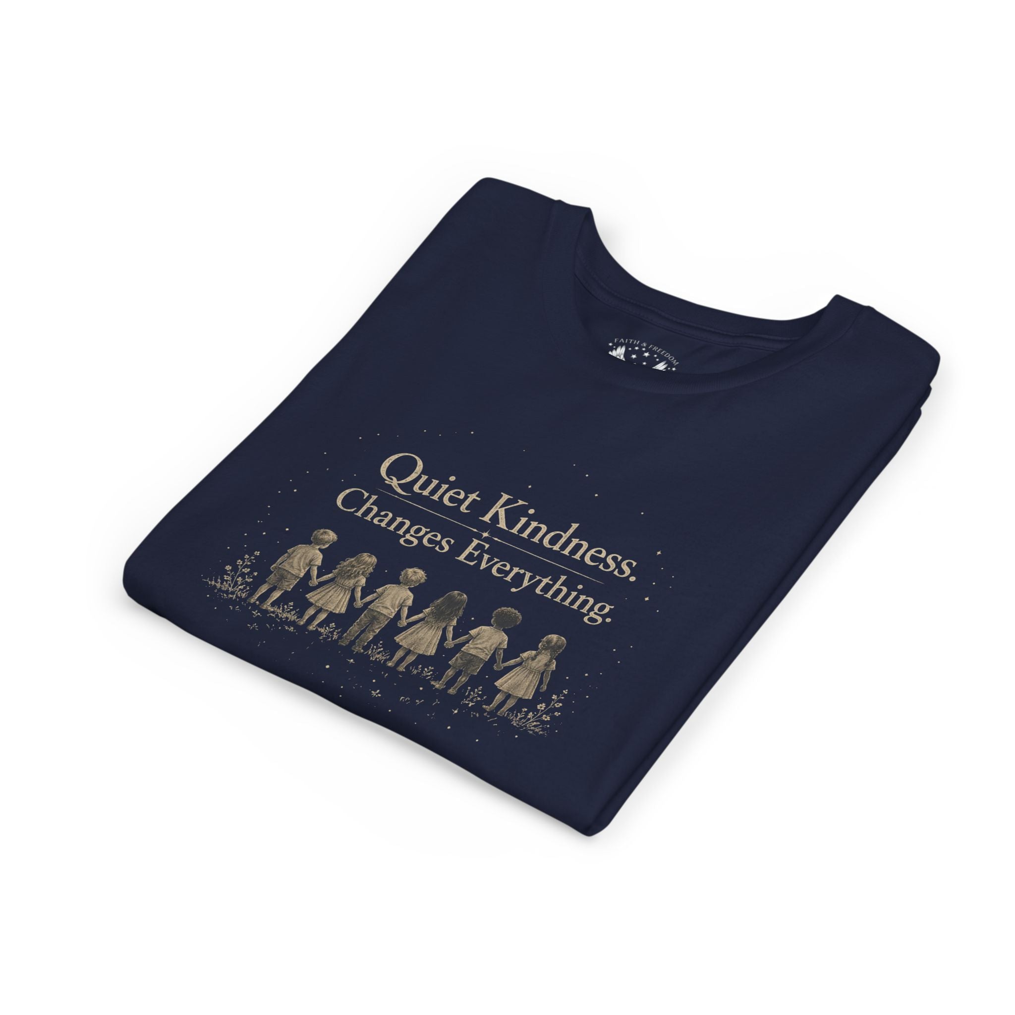Youth “Quiet Kindness Changes Everything” Tee – Kids Inspirational T-Shirt with Earth & Friends Graphic