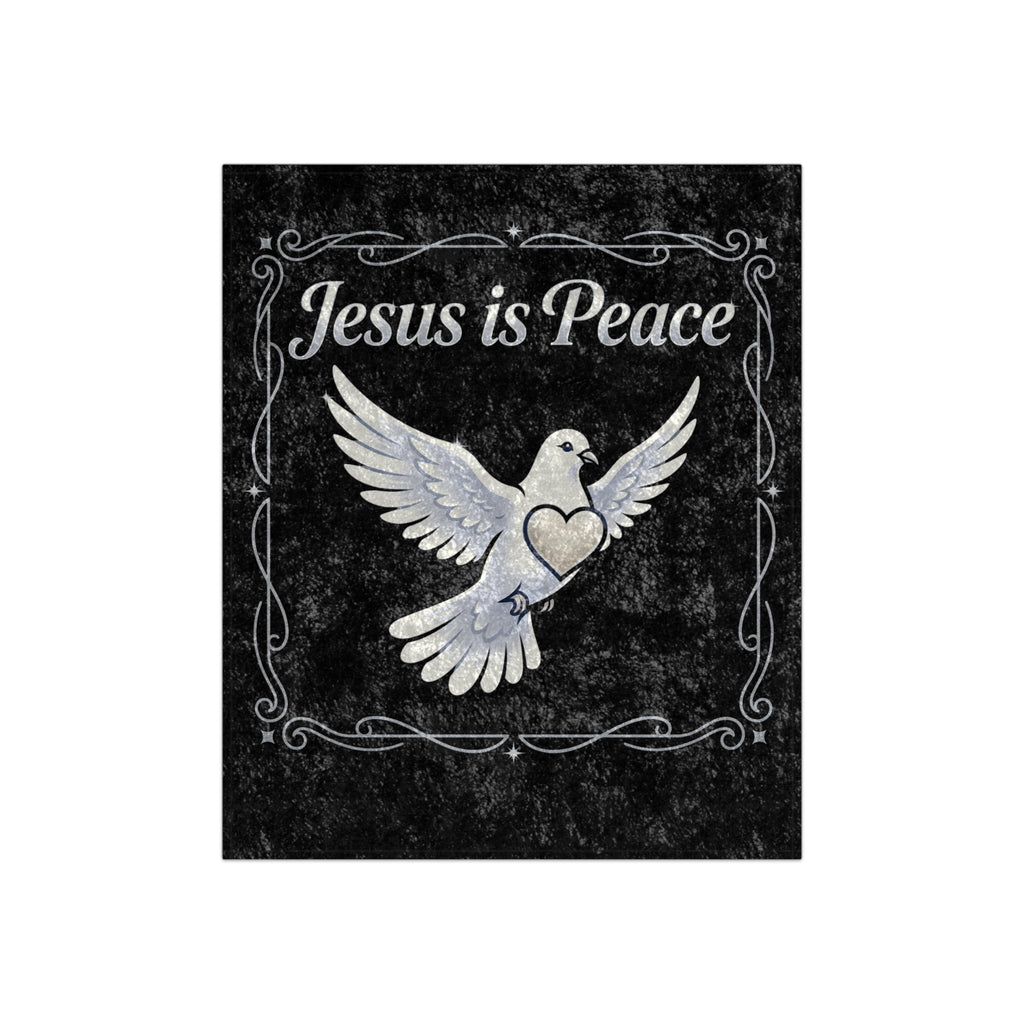 Crushed Velvet Blanket — "Jesus is Peace" Dove Throw (Religious Comfort, Faith Gift)