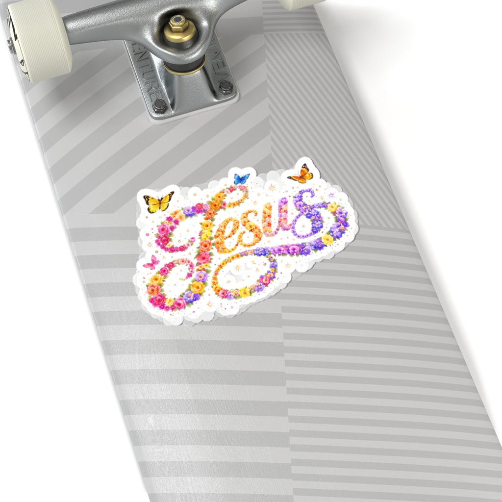Jesus Floral Butterfly Sticker – Colorful Christian Faith Decal | Inspirational Laptop Sticker