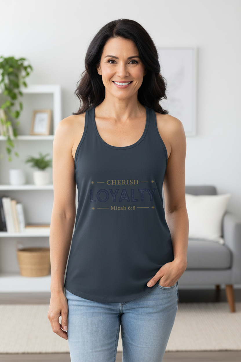 Cherish Loyalty – Women’s Racerback Tank | Inspirational Faith Graphic