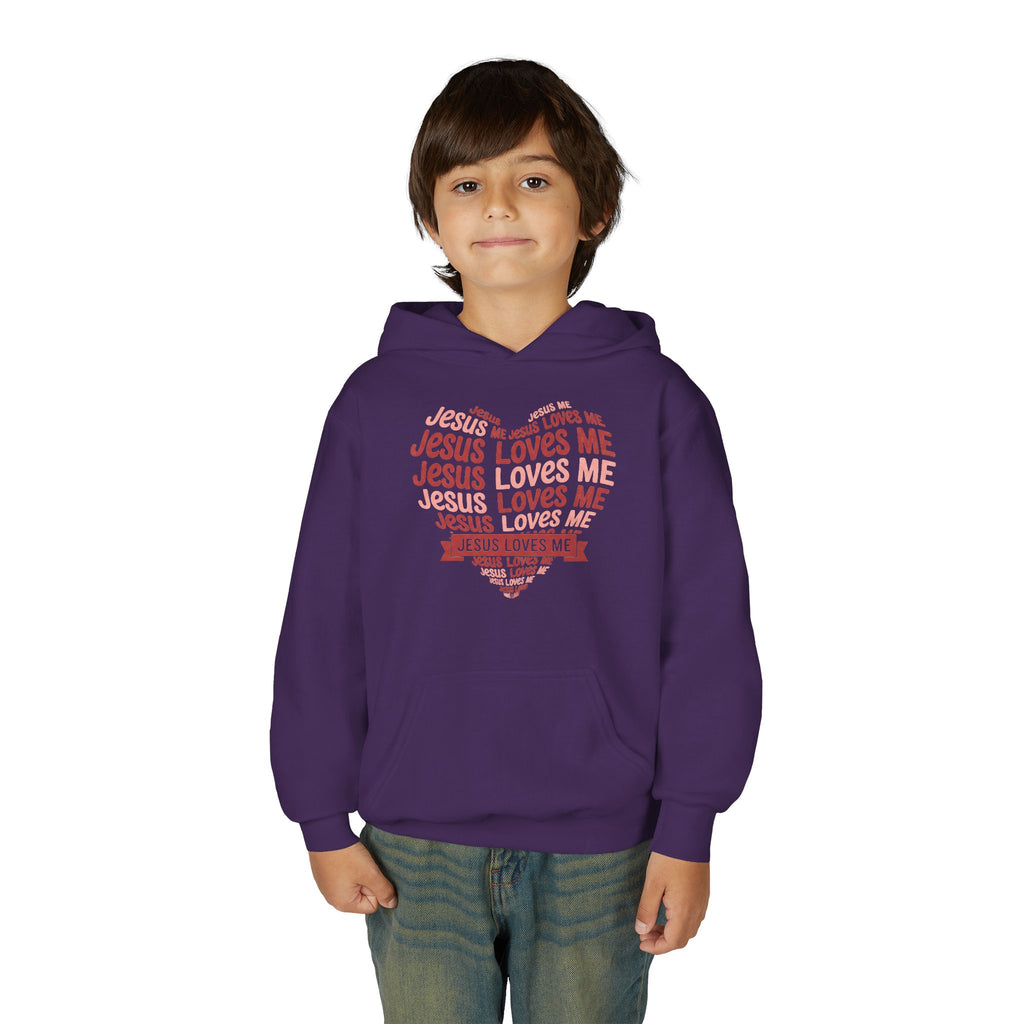 Jesus Loves Me Youth Hoodie – Heart Word Cloud Christian Kids Sweatshirt | Faith Inspired Kids Apparel