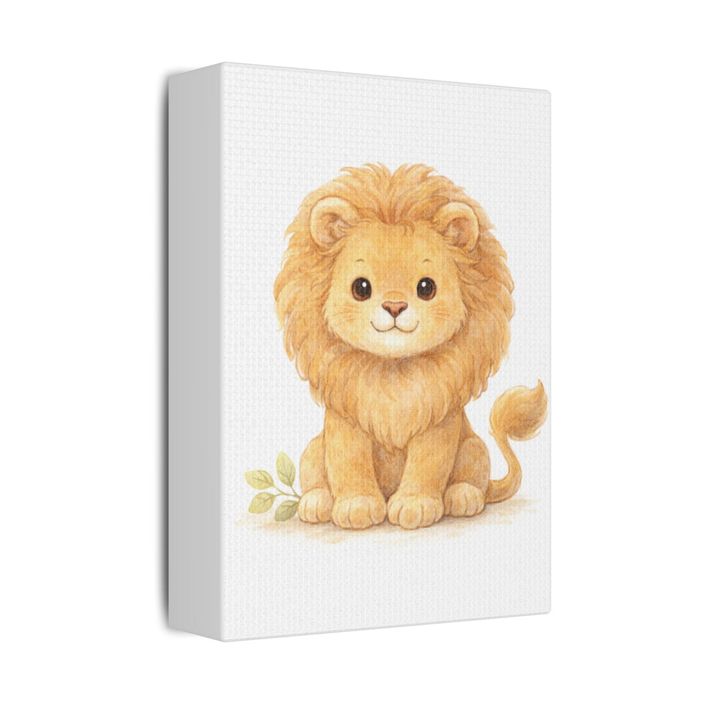 Cute Watercolor Lion Canvas — Nursery Animal Wall Art