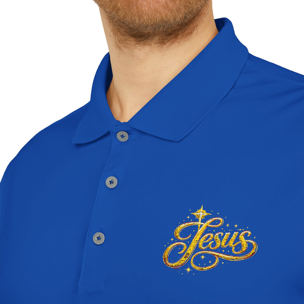 'Jesus' Script Embroidered Polo — Gold Faith Golf Shirt