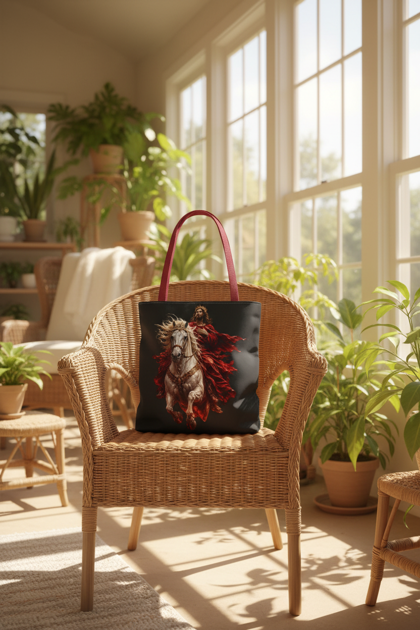 Prince of Peace Tote Bag | Jesus Riding White Horse Christian Tote | Inspirational Faith Carryall