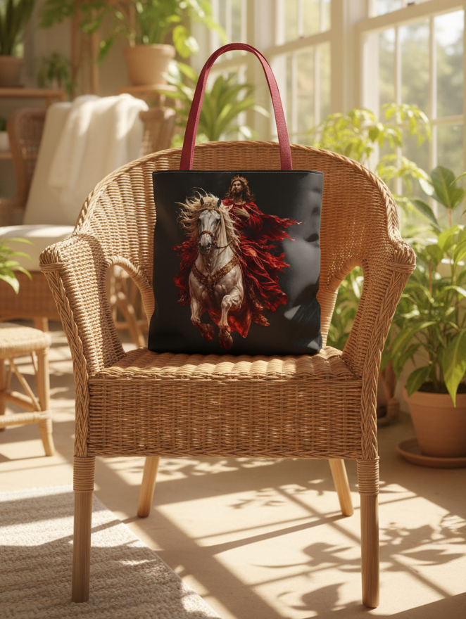 Prince of Peace Tote Bag | Jesus Riding White Horse Christian Tote | Inspirational Faith Carryall