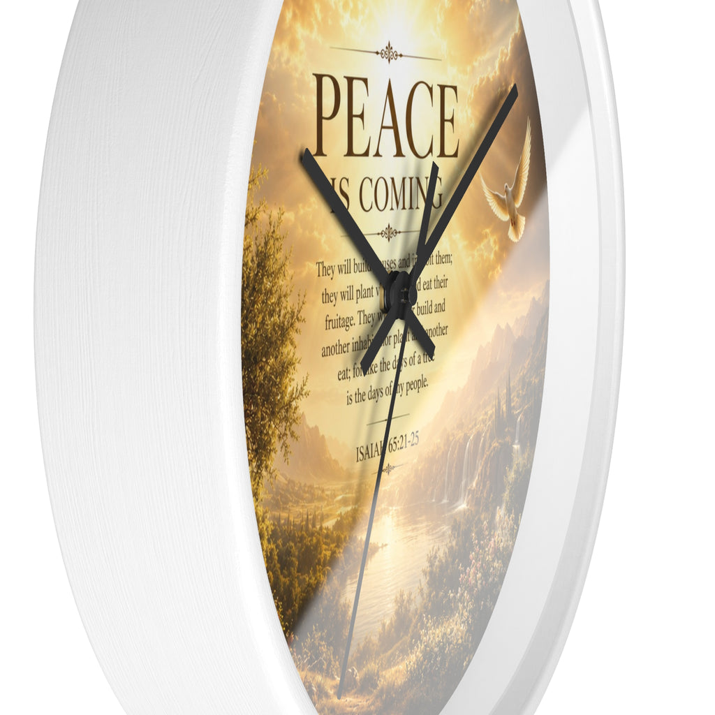 Peace Is Coming Wall Clock | Inspirational Christian Dove Decor | Silent Sunrise Quote Clock