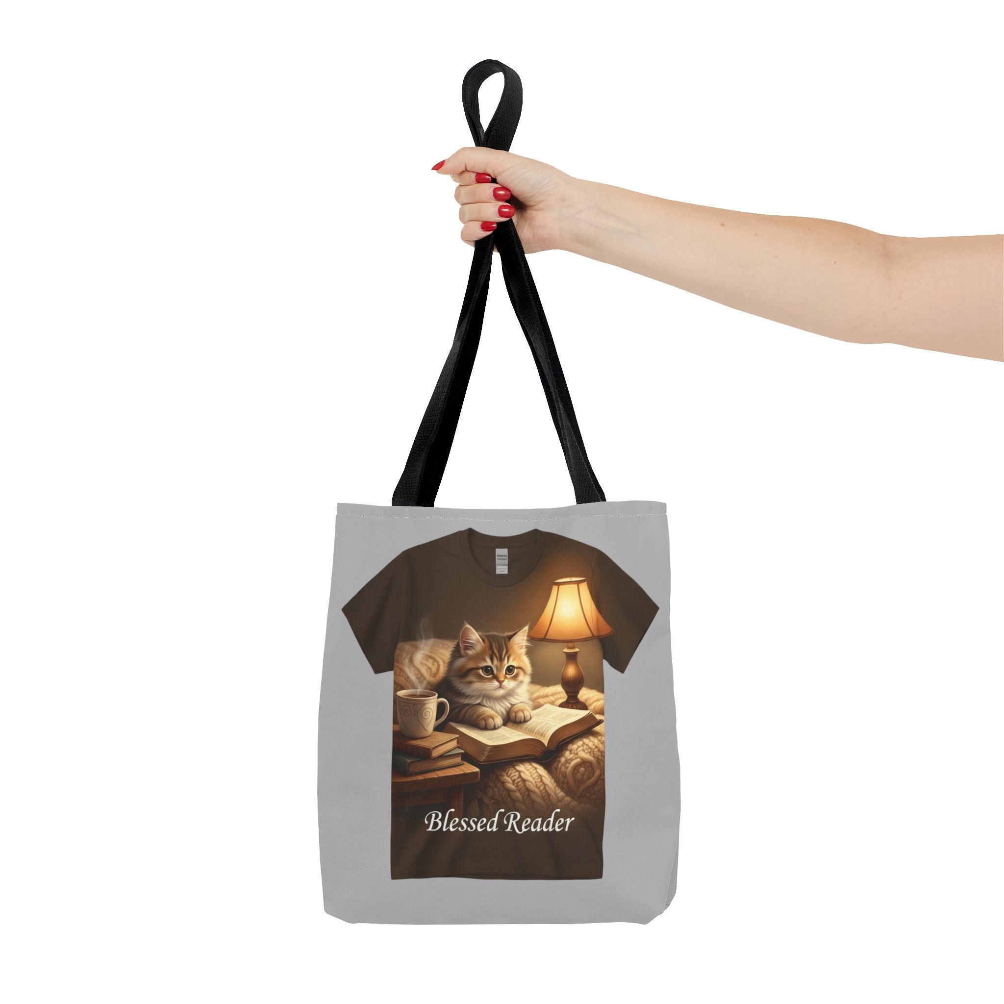 Blessed Reader Cat Tote Bag – Cozy Book Lover Library Tote | Cat & Books Gift Bag