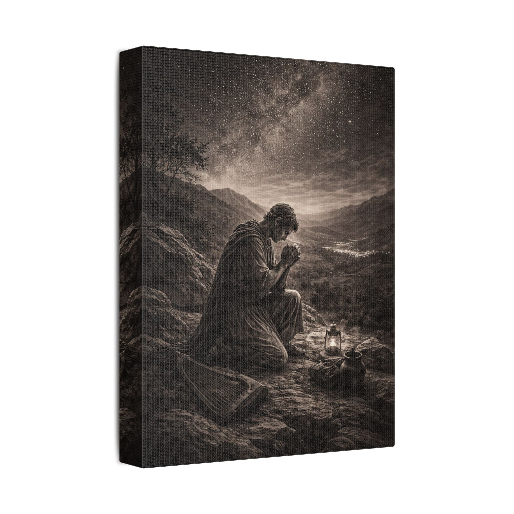 David Prays at Dusk Canvas — Biblical Wall Art | Christian Scripture Canvas