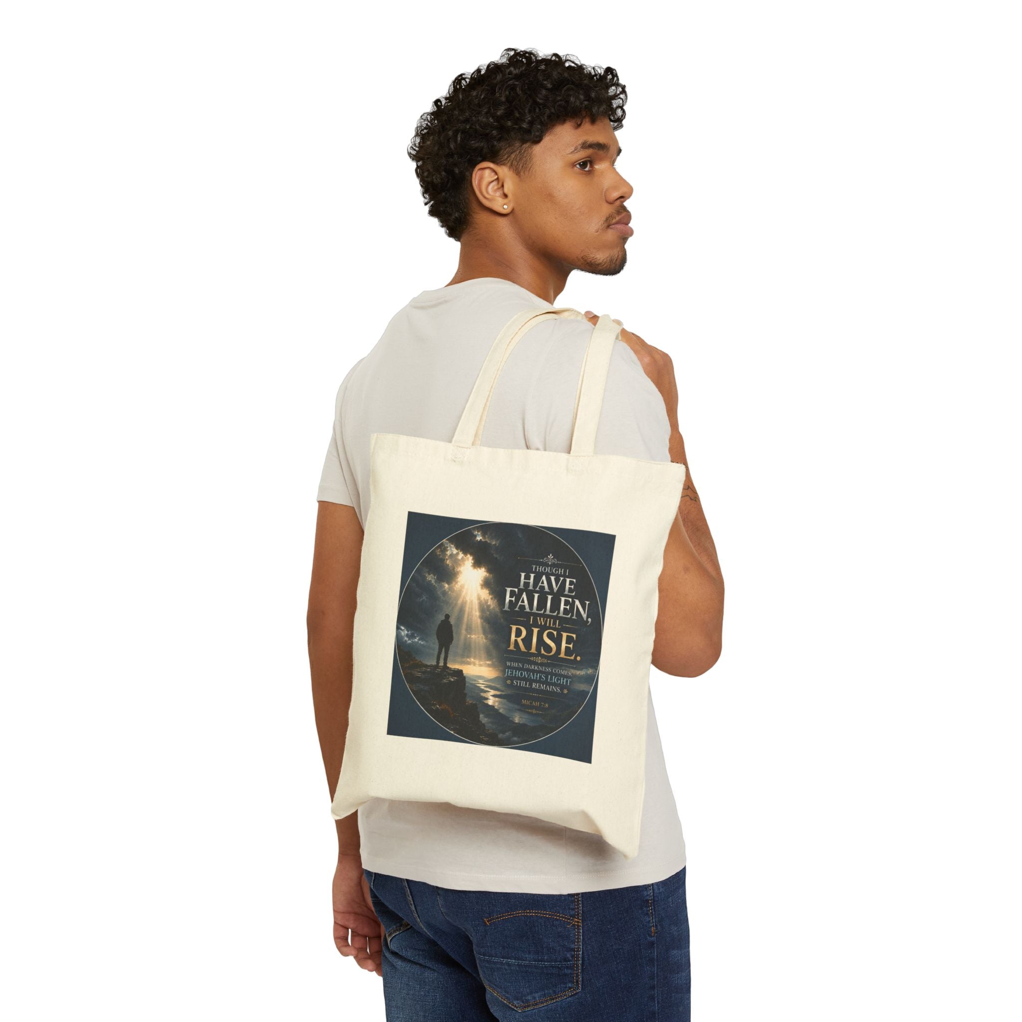 Though I Have Fallen, I Will Rise Tote Bag | Micah 7:8 Christian Canvas Tote