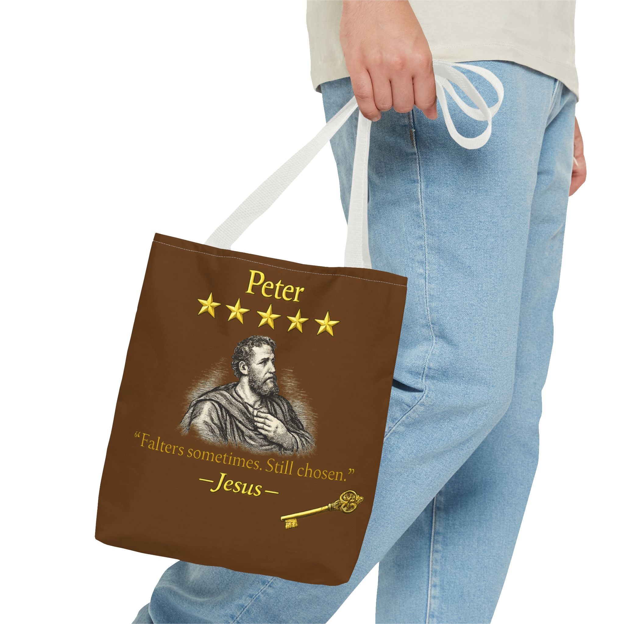 Peter – Tote Bag | “Falters Sometimes. Still Chosen.” Faith Graphic – Five-Star Faith Series