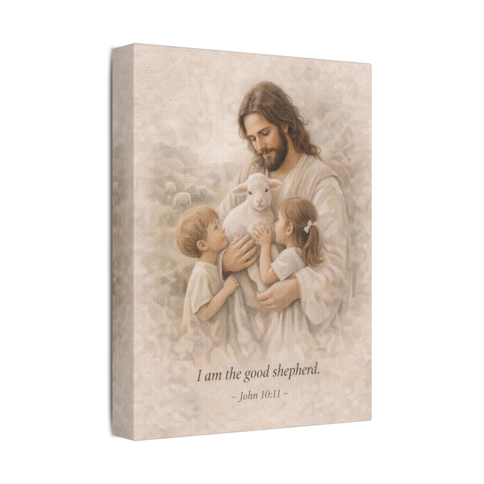 Jesus the Good Shepherd Canvas Print – John 10:11 Christian Wall Art | Jesus with Children Faith Canvas