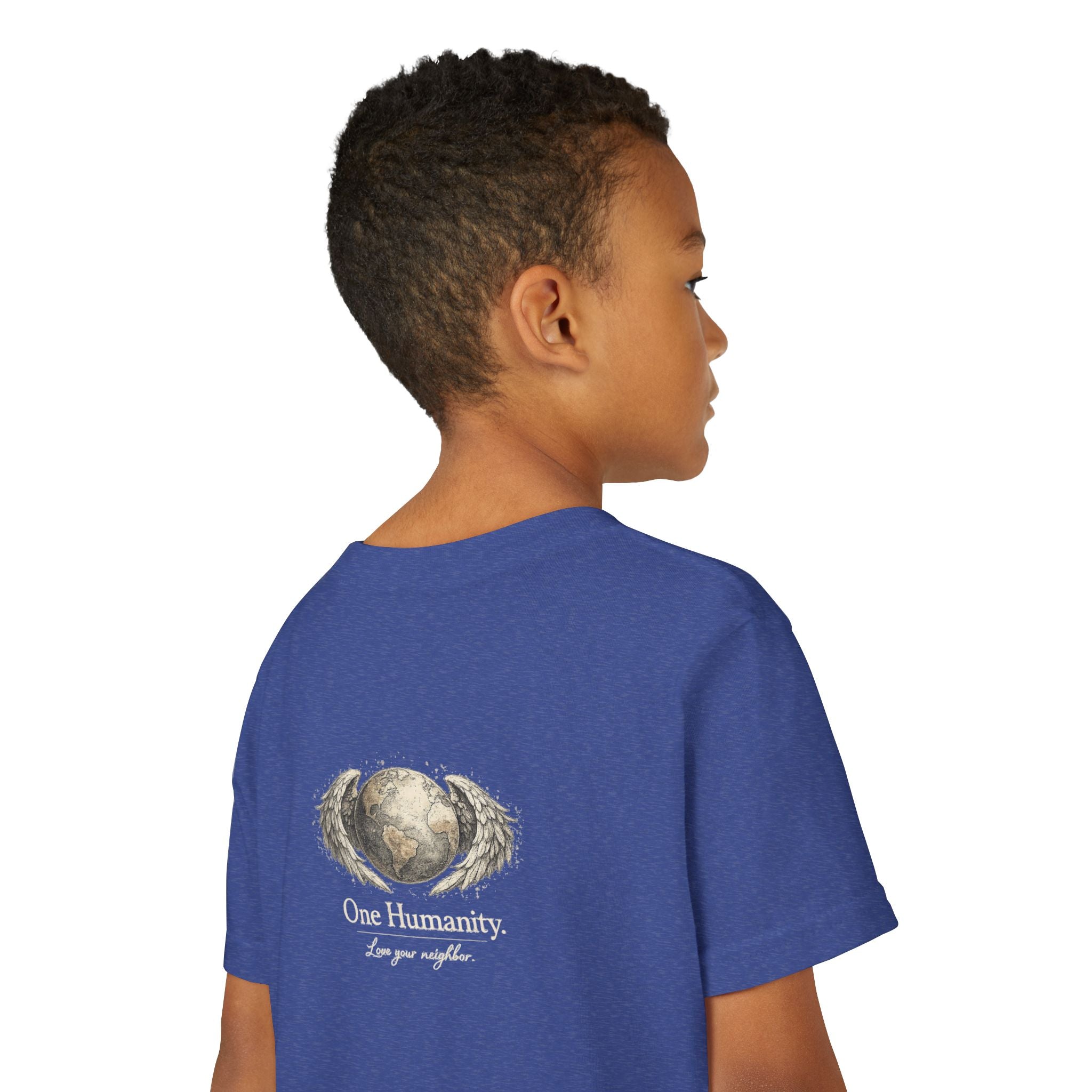 Youth “Quiet Kindness Changes Everything” Tee – Kids Inspirational T-Shirt with Earth & Friends Graphic