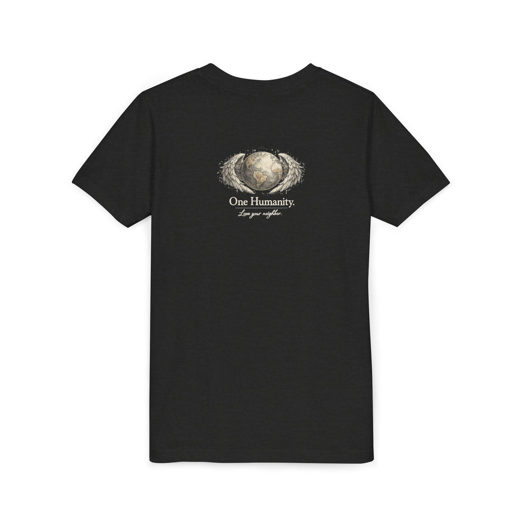Youth “Quiet Kindness Changes Everything” Tee – Kids Inspirational T-Shirt with Earth & Friends Graphic