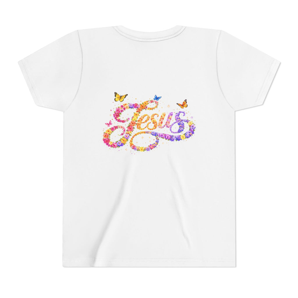 Youth Jesus Floral Script T-Shirt – Butterfly Christian Kids Tee | Faith Youth Shirt