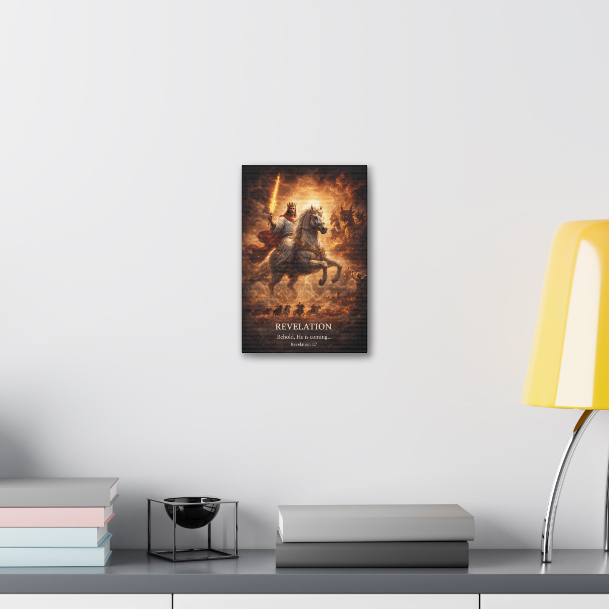 Revelation Canvas Art – “Behold, He Is Coming” Biblical Horseman Wall Decor | Christian Scripture Canvas