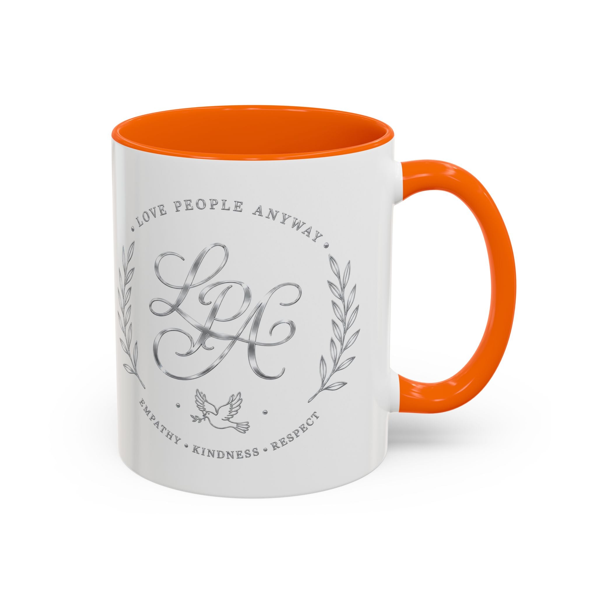Love People Anyway Silver Accent Coffee Mug | Inspirational Monogram Mug | Faith Freedom Creations