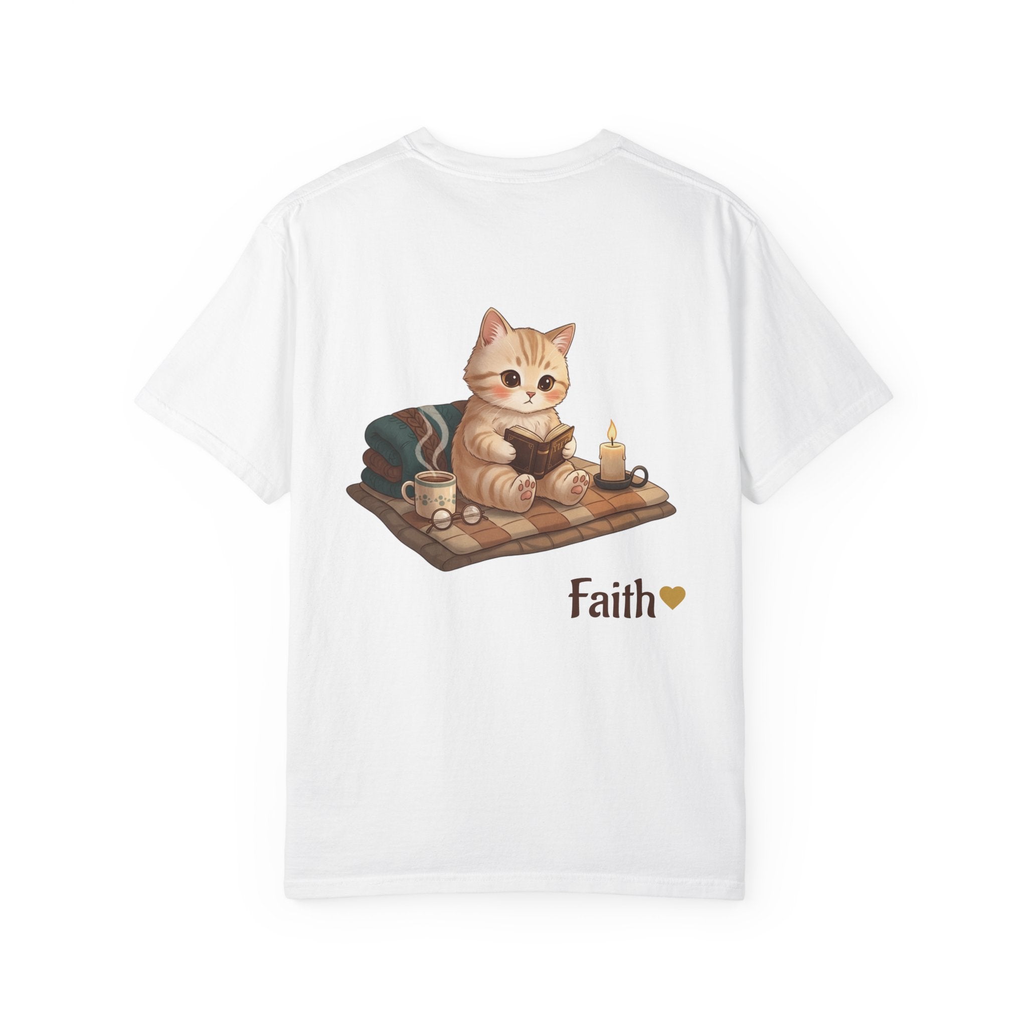 Cozy Cat Prayer T-Shirt — Faith Heart Cat Tee | Christian Cat Lover Shirt