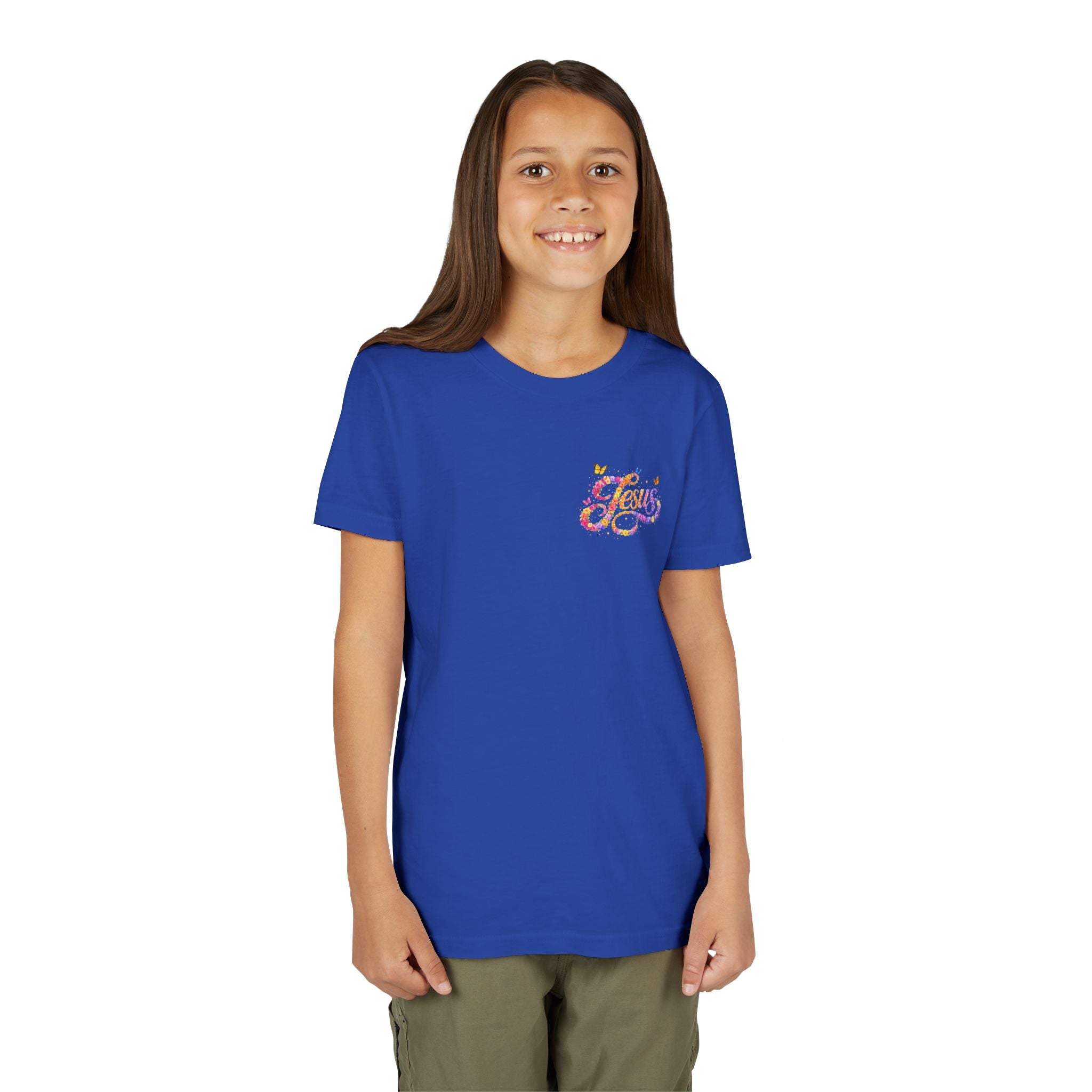Youth Jesus Floral Script T-Shirt – Butterfly Christian Kids Tee | Faith Youth Shirt