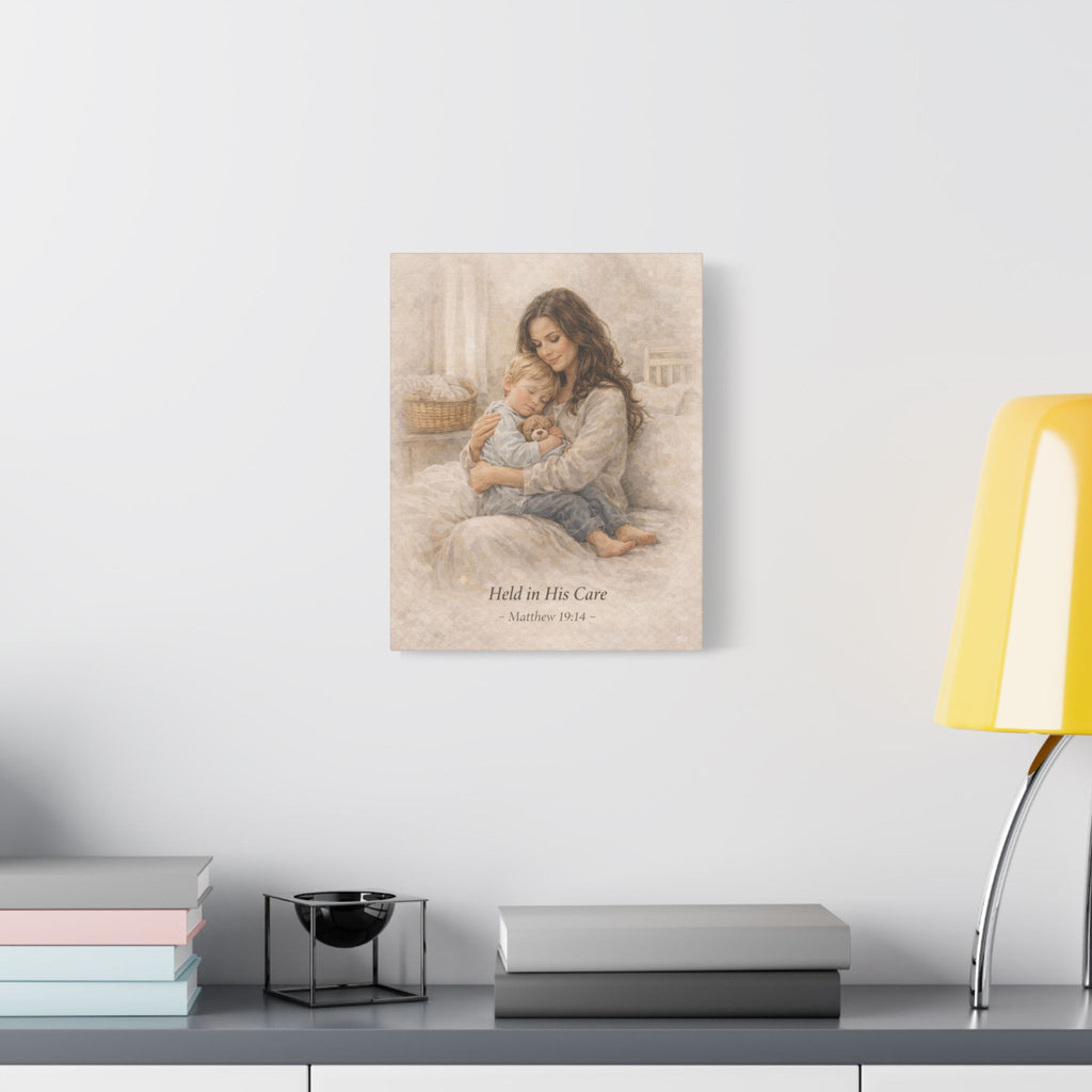 Held in His Care – Canvas Wall Art | Mother & Child Matthew 19:14